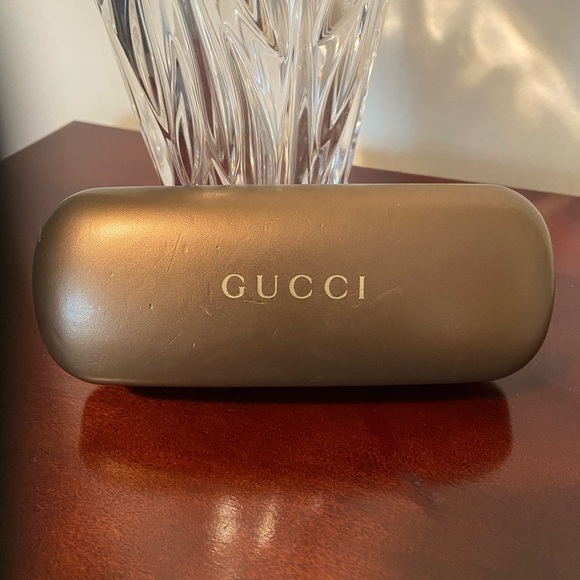 GUCCI~Bronze Metallic Leather Hard Shell Glasses Case - Picture 1 of 12